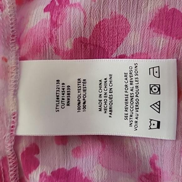 XL KUT From The Kloth Vibrant Sheer Pink Floral Button Down Roll-Tab Sleeve Top - Picture 4 of 4